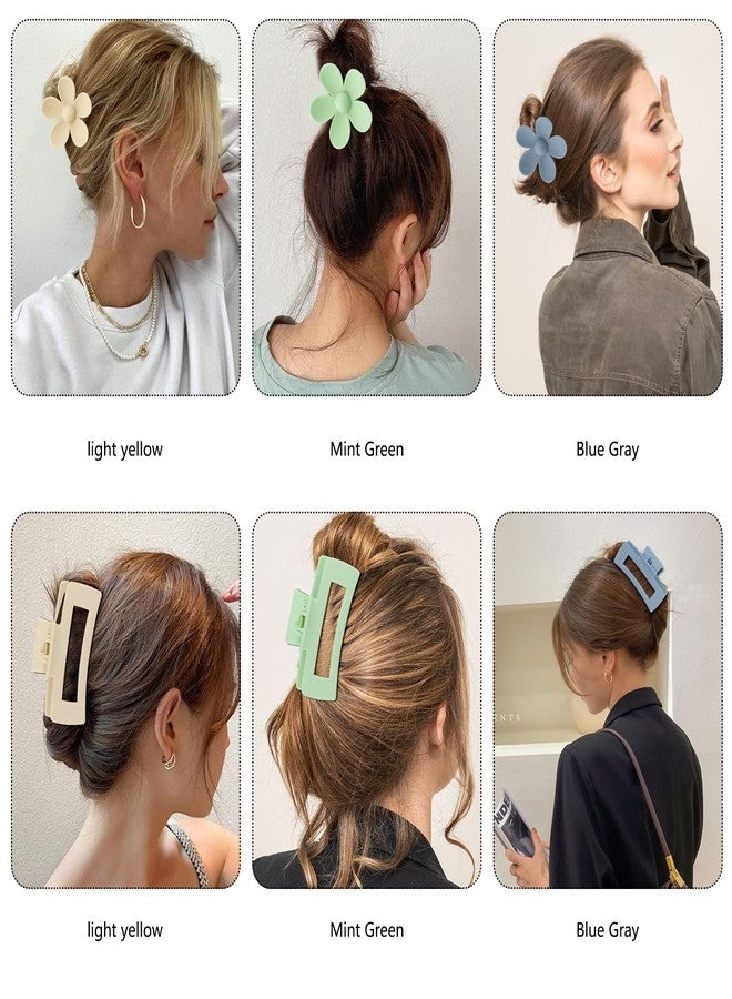 DOGODE 6 Pack Large Claw Clips for Women, Square & Flower Hair Clips for Thick Hair, Matte green & blue Colors - Image 5